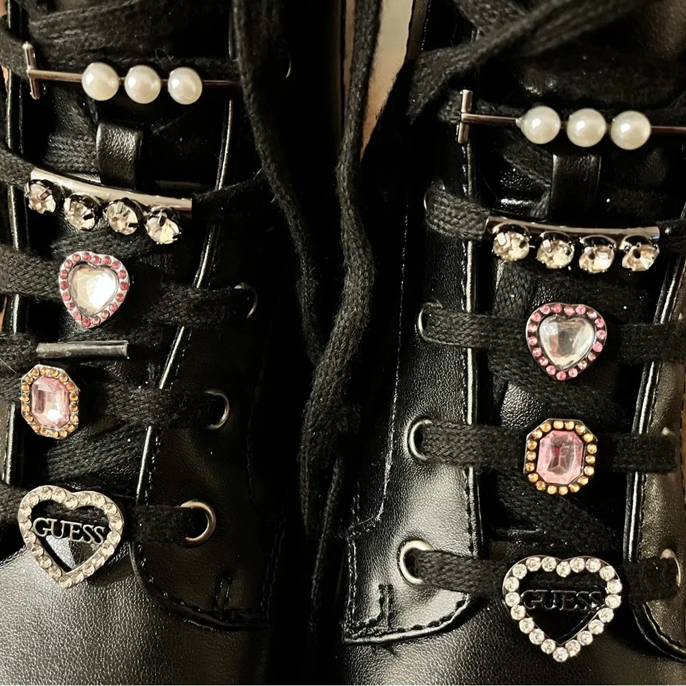 Guess Black Leather Embellished Combat Boots - Picture 8 of 8